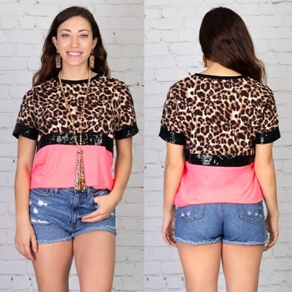 Leopard and pink sequin top - Picture 1 of 1